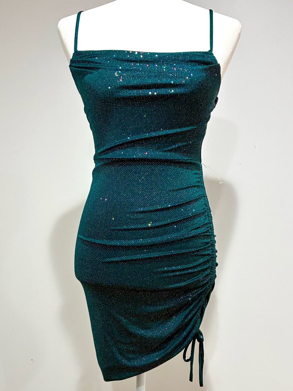 City Studio Emerald Green Sparkle Glitter Ruched Mini Dress - Women’s Small